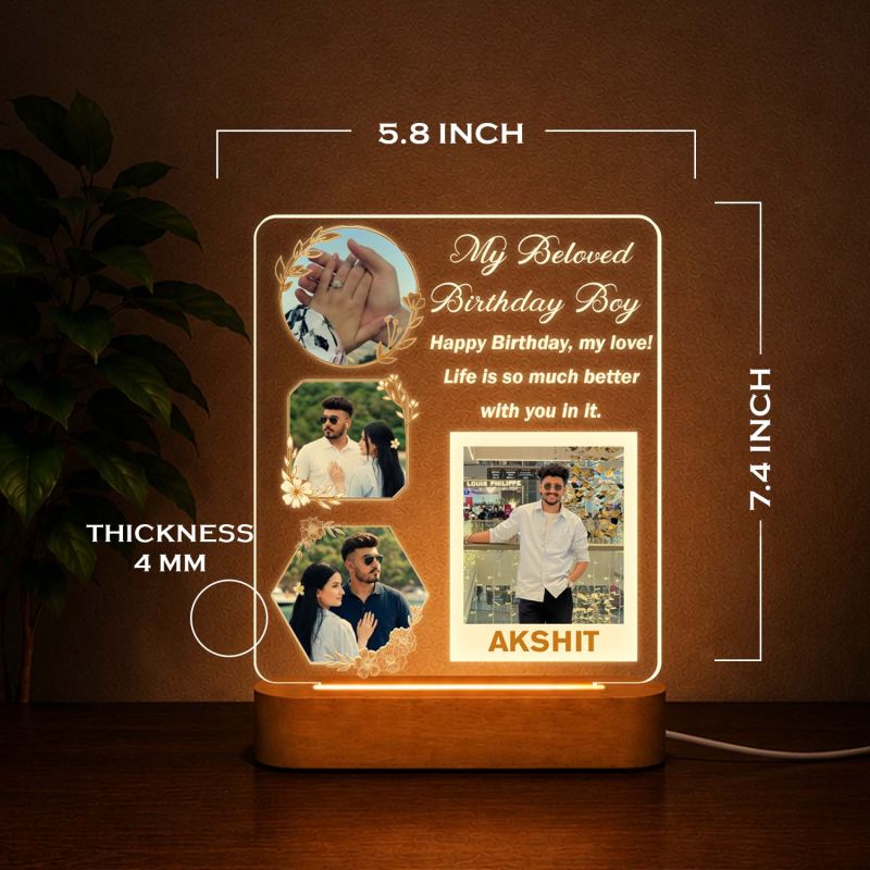 Personalized Birthday Boy LED Acrylic Photo Frame with Wooden Base  Birthday Night Light Gift for Men, Husband, Boyfriend, Fiancé & Soulmate – Romantic Bedroom Decor Table Lamp